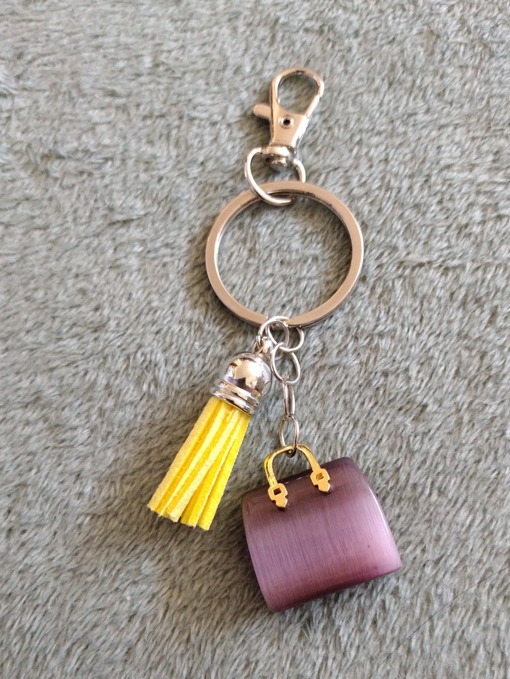 Purple Mini Gemstone Purse Keychain with Yellow Tassel